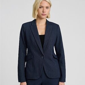 Express Dark Blue Heather Blue Women's Editor One Button Blazer